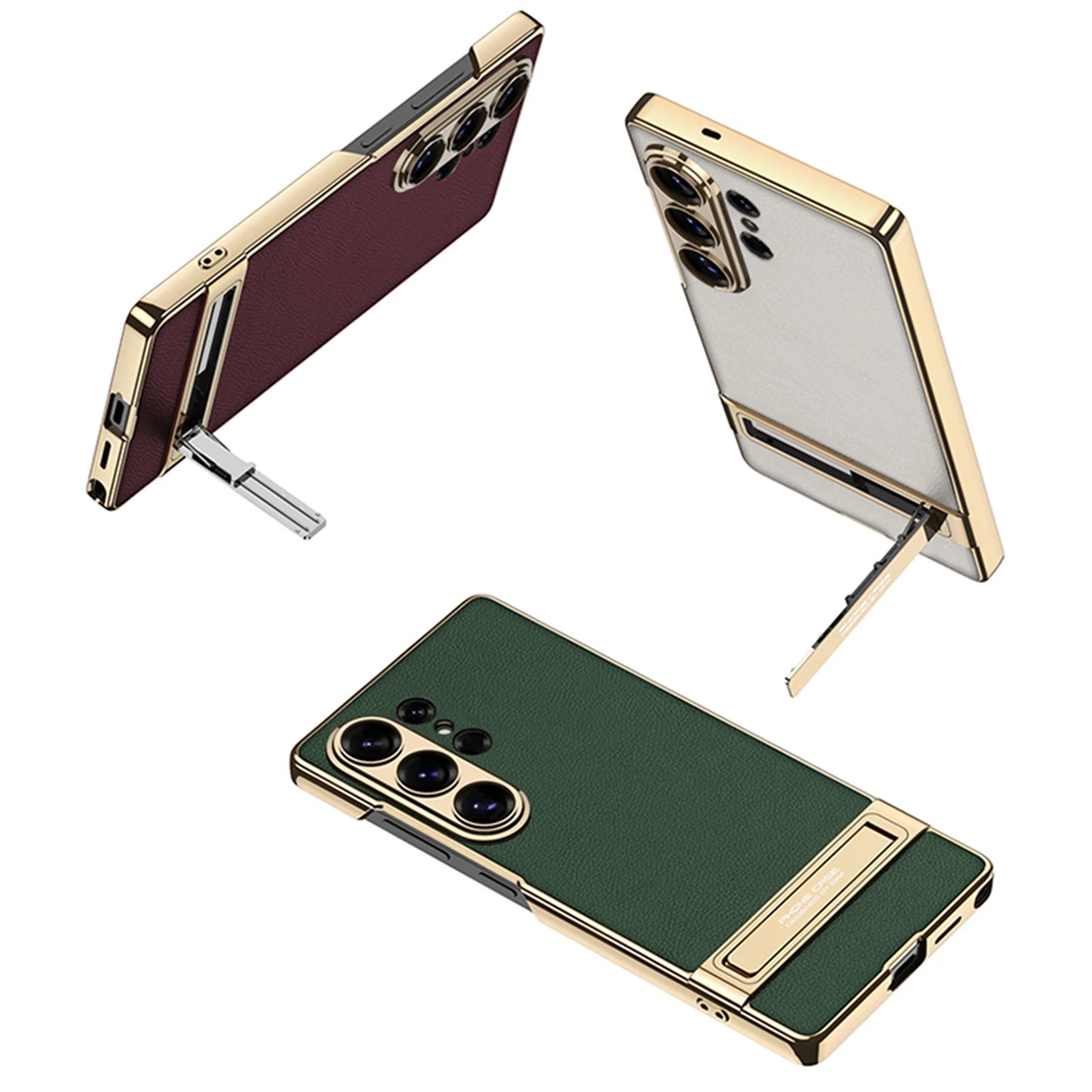 Galaxy S26 Ultra Slim Electroplated Leather Case with Kickstand
