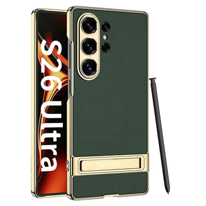 Galaxy S26 Ultra Slim Electroplated Leather Case with Kickstand