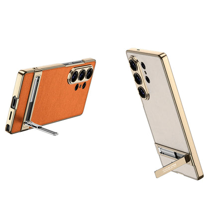 Galaxy S26 Ultra Slim Electroplated Leather Case with Kickstand