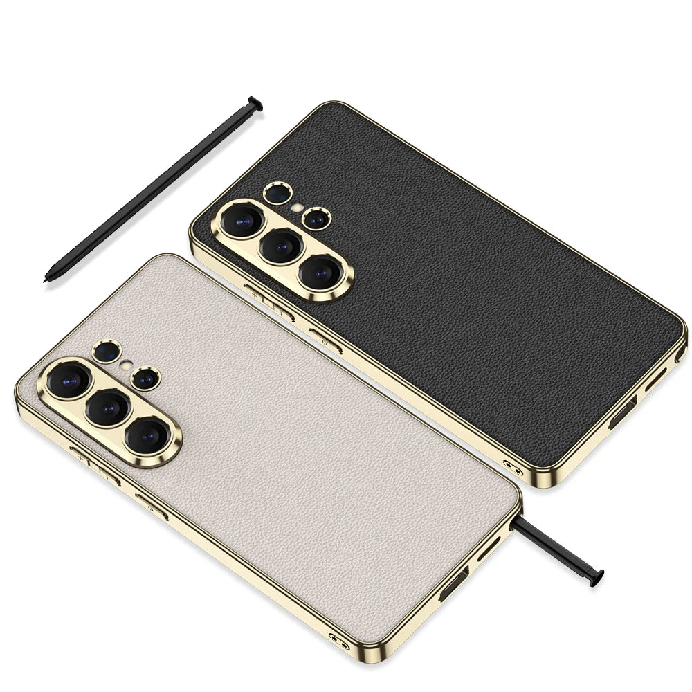 Galaxy S26 Ultra Luxury Slim Electroplated Edge Leather Case