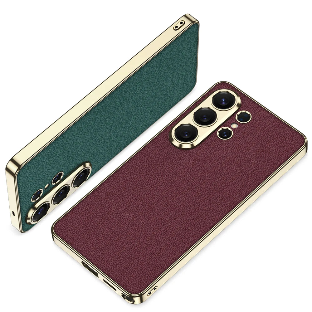 Galaxy S26 Ultra Luxury Slim Electroplated Edge Leather Case