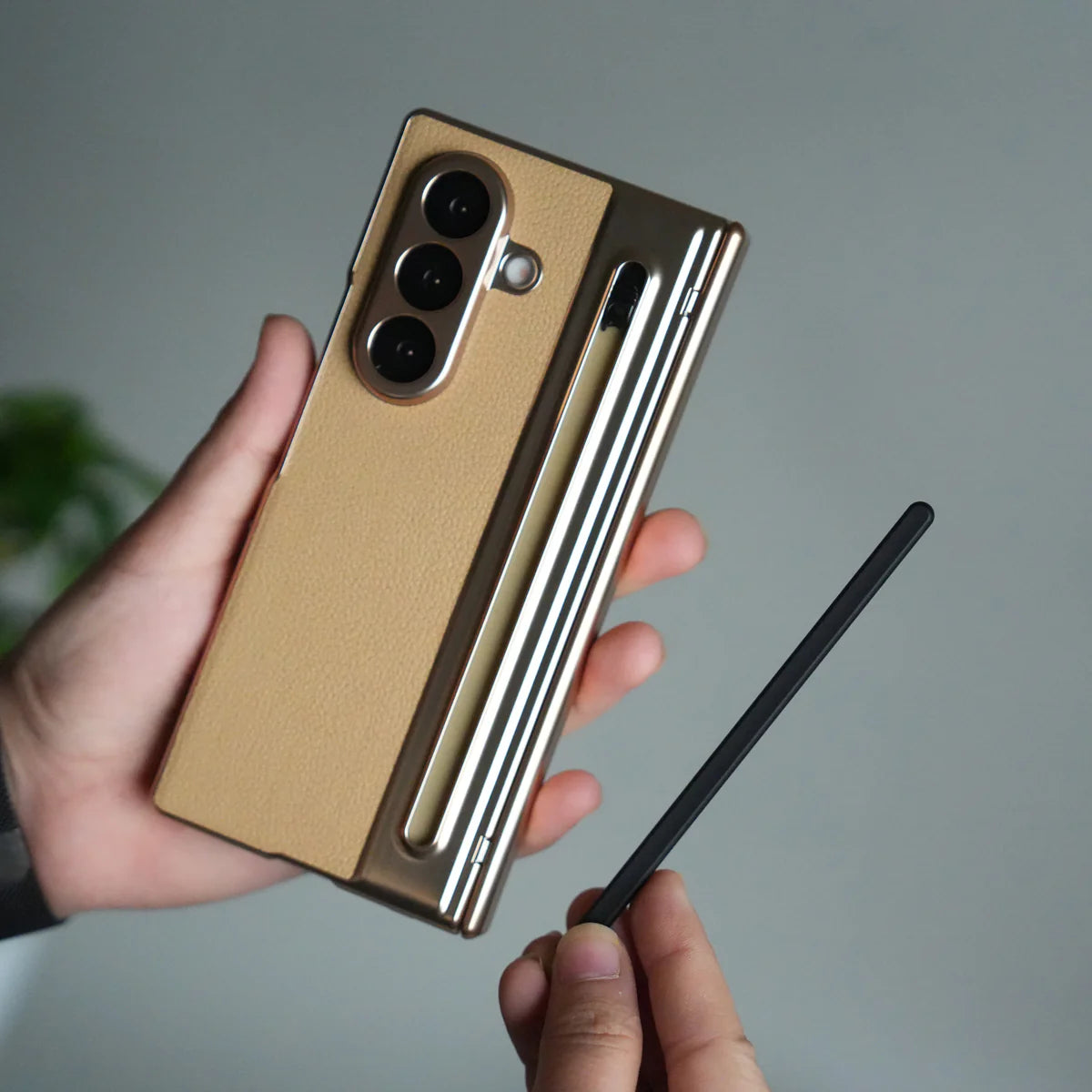 Galaxy Z Fold Leather Armor Case - Hinge & Front Glass Protection