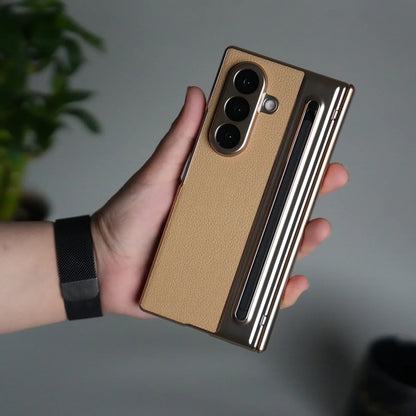 Galaxy Z Fold Leather Armor Case - Hinge & Front Glass Protection