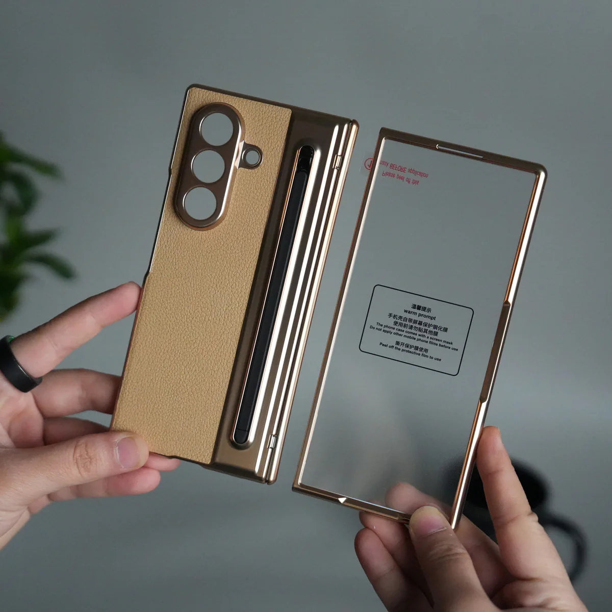 Galaxy Z Fold Leather Armor Case - Hinge & Front Glass Protection