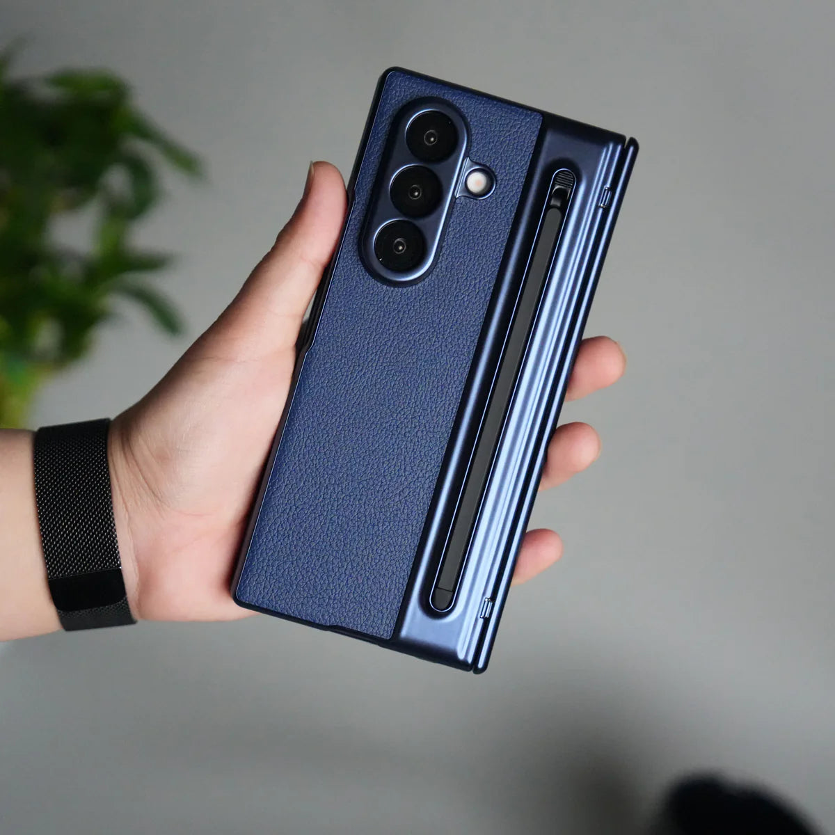 Galaxy Z Fold Leather Armor Case - Hinge & Front Glass Protection