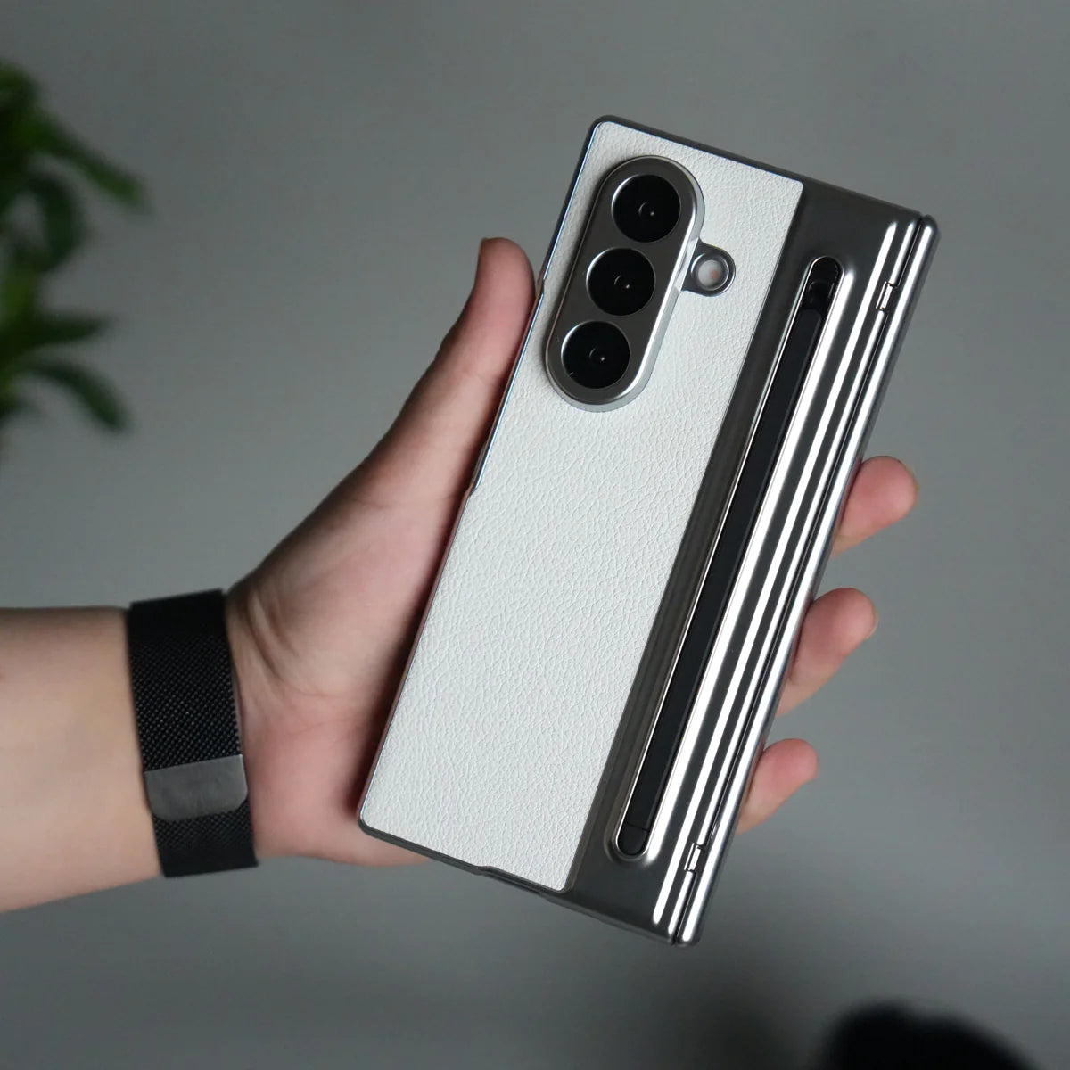 Galaxy Z Fold Leather Armor Case - Hinge & Front Glass Protection