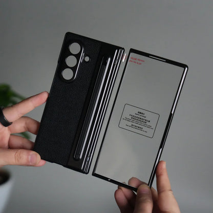 Galaxy Z Fold Leather Armor Case - Hinge & Front Glass Protection