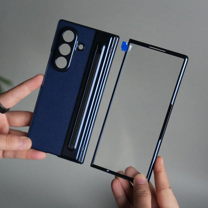 Galaxy Z Fold Leather Armor Case - Hinge & Front Glass Protection