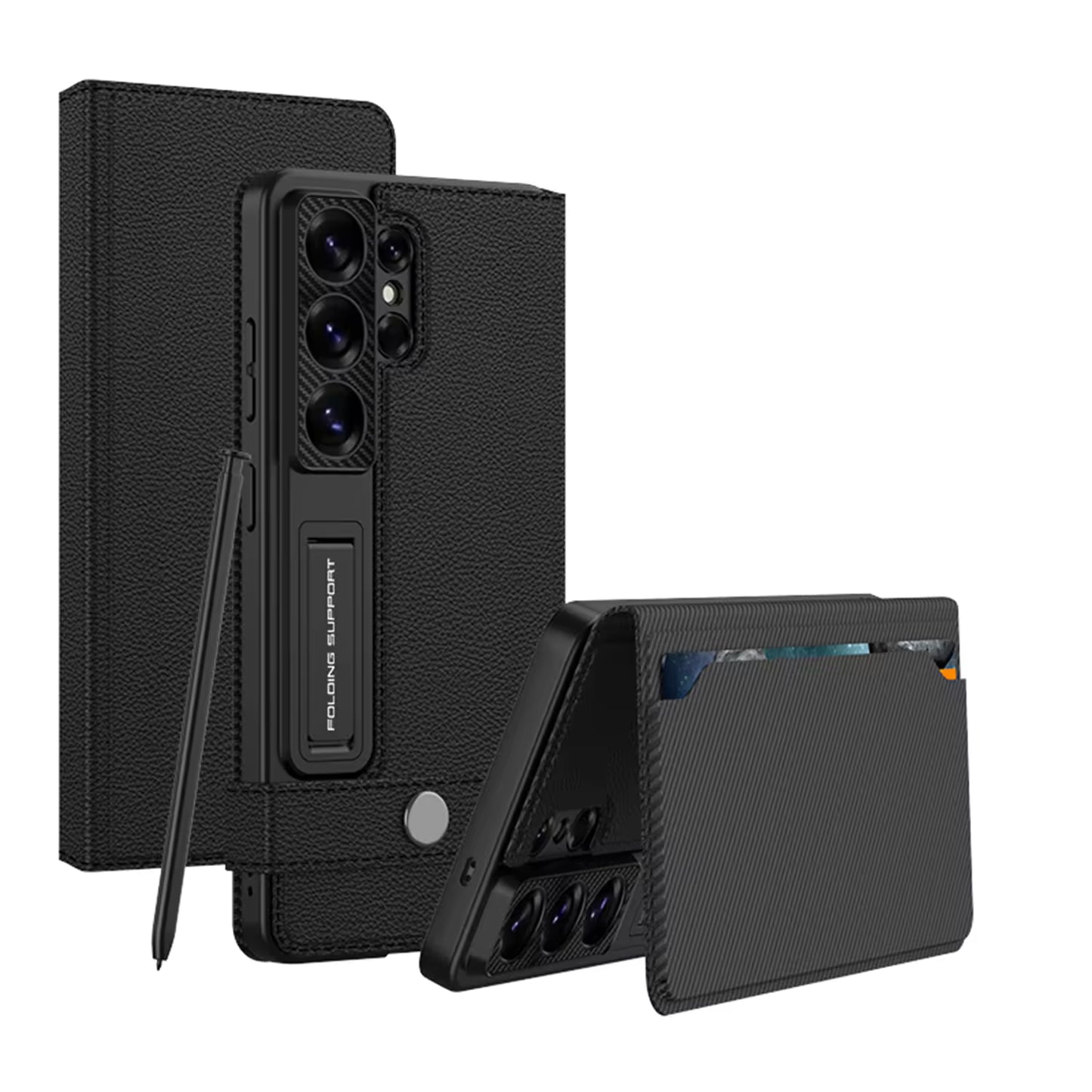 Galaxy S26 Ultra Leather Flip Case with Kickstand and Card Holder