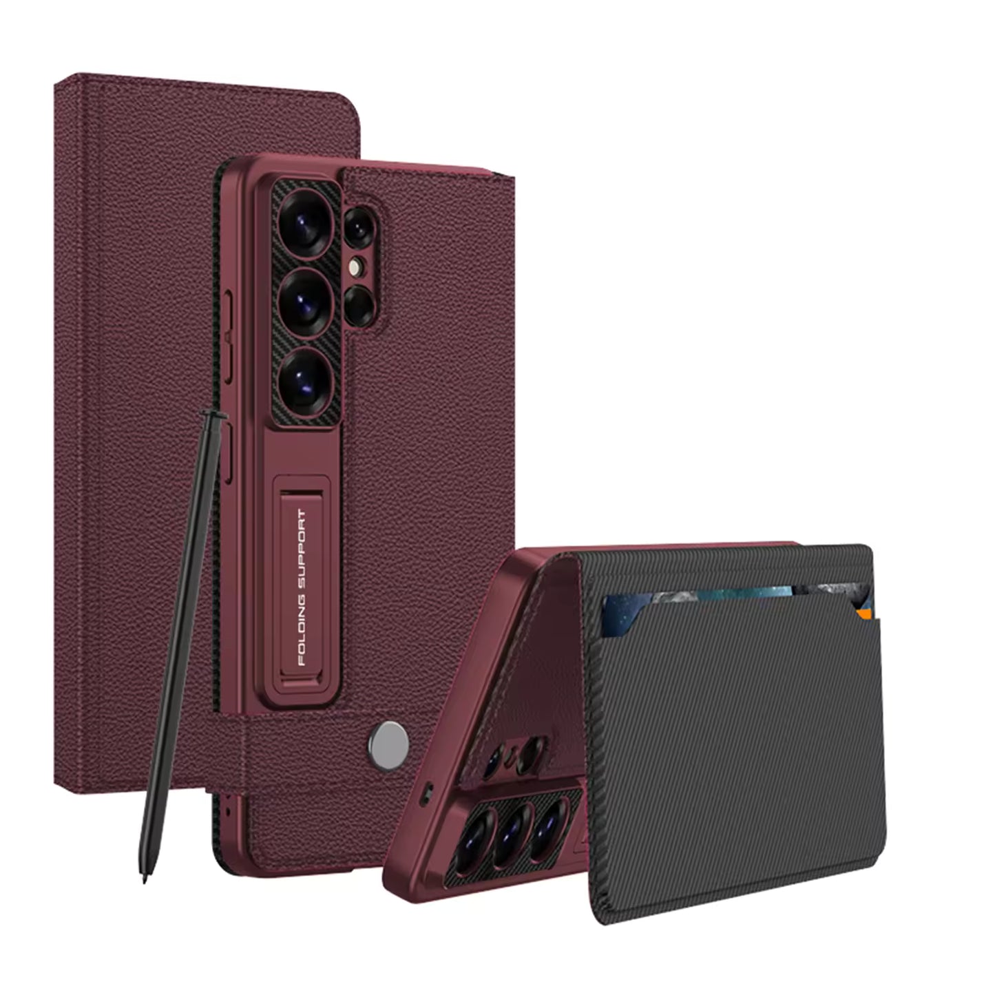 Galaxy S26 Ultra Leather Flip Case with Kickstand and Card Holder