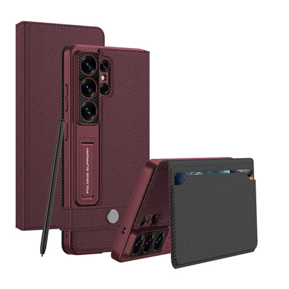 Galaxy S26 Ultra Leather Flip Case with Kickstand and Card Holder