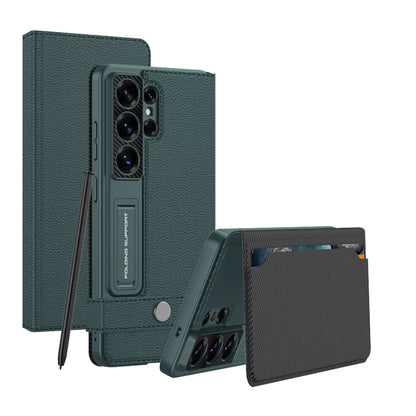 Galaxy S26 Ultra Leather Flip Case with Kickstand and Card Holder