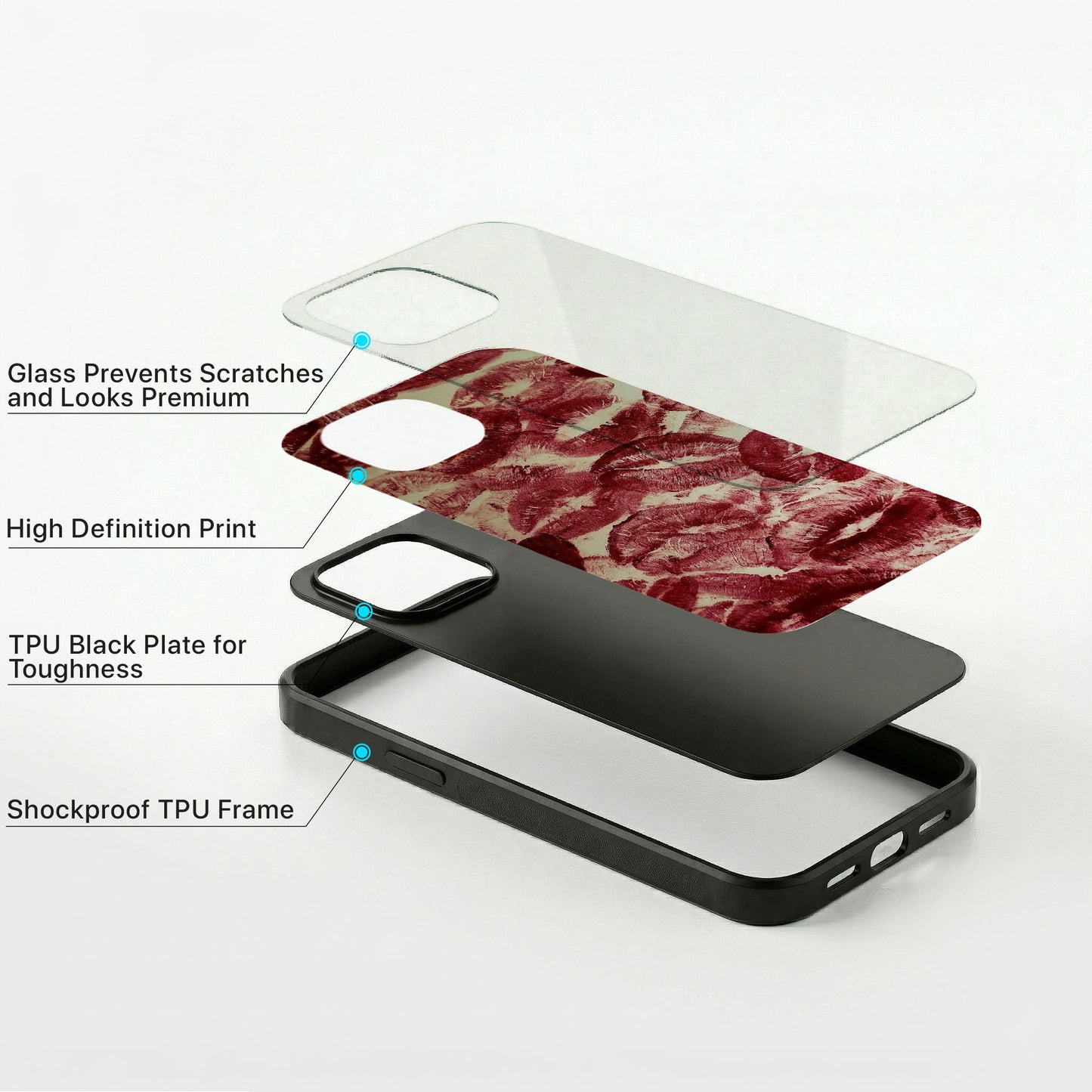 Rosy Kisses Glass Case - iPhone