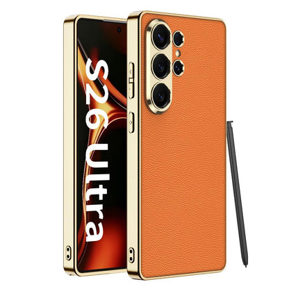 Galaxy S26 Ultra Luxury Slim Electroplated Edge Leather Case
