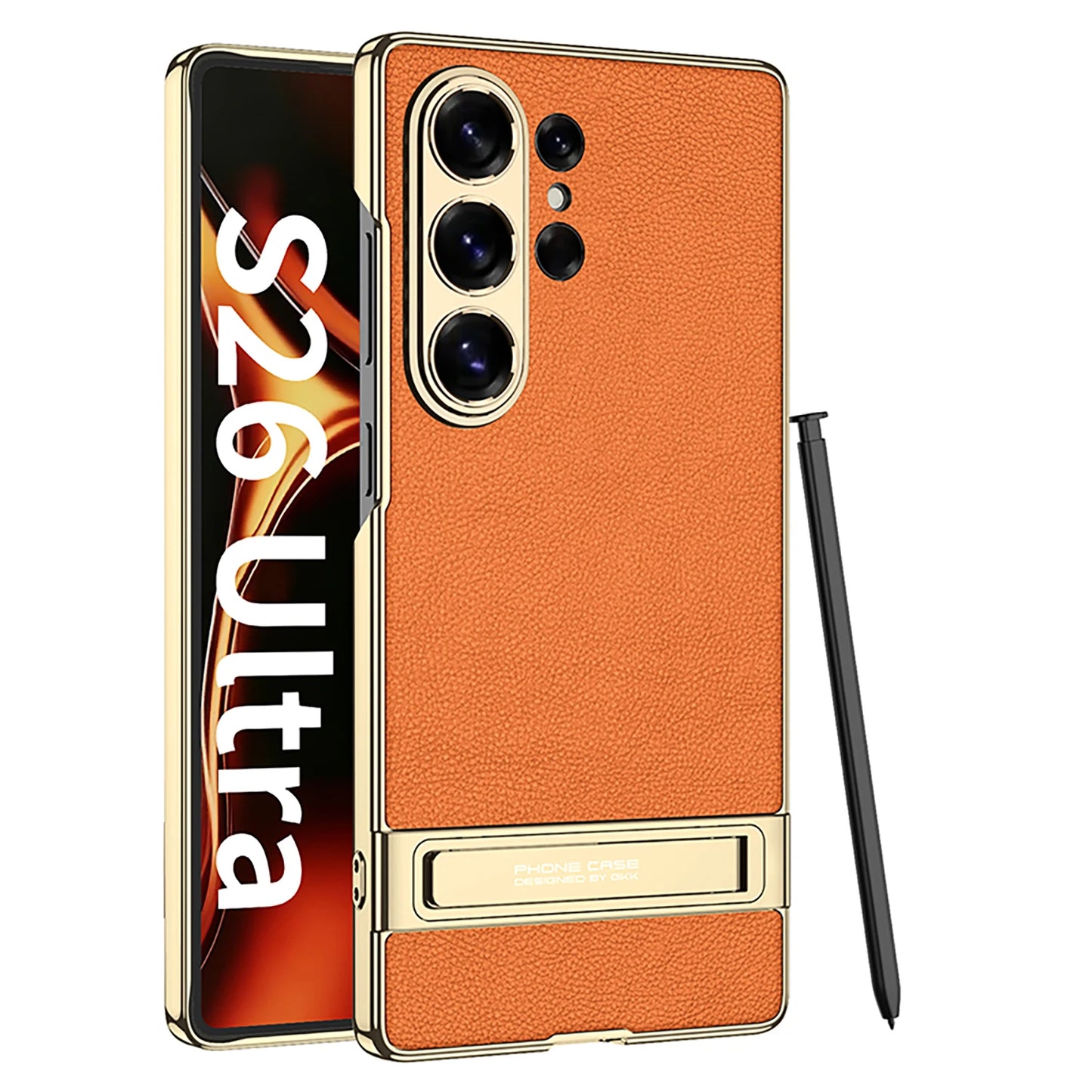 Galaxy S26 Ultra Slim Electroplated Leather Case with Kickstand