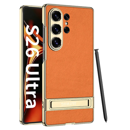 Galaxy S26 Ultra Slim Electroplated Leather Case with Kickstand