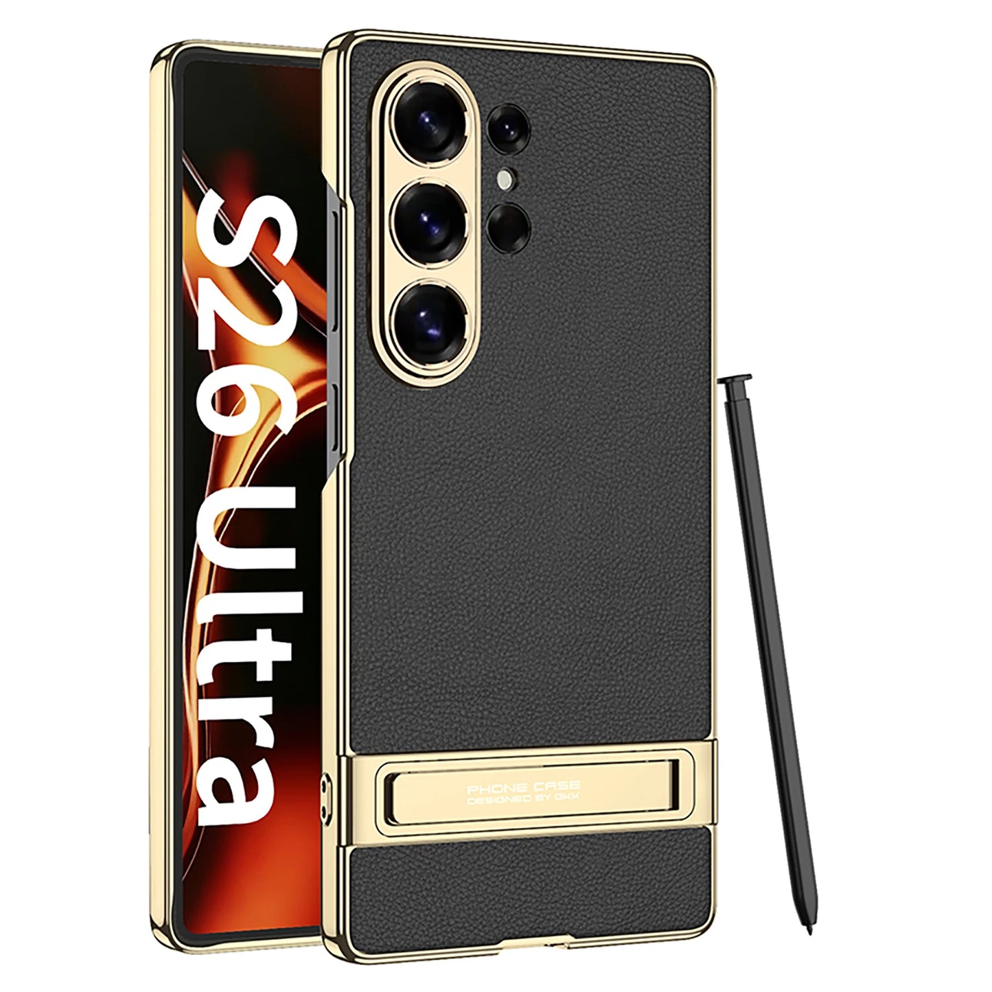 Galaxy S26 Ultra Slim Electroplated Leather Case with Kickstand