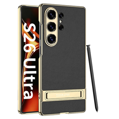 Galaxy S26 Ultra Slim Electroplated Leather Case with Kickstand