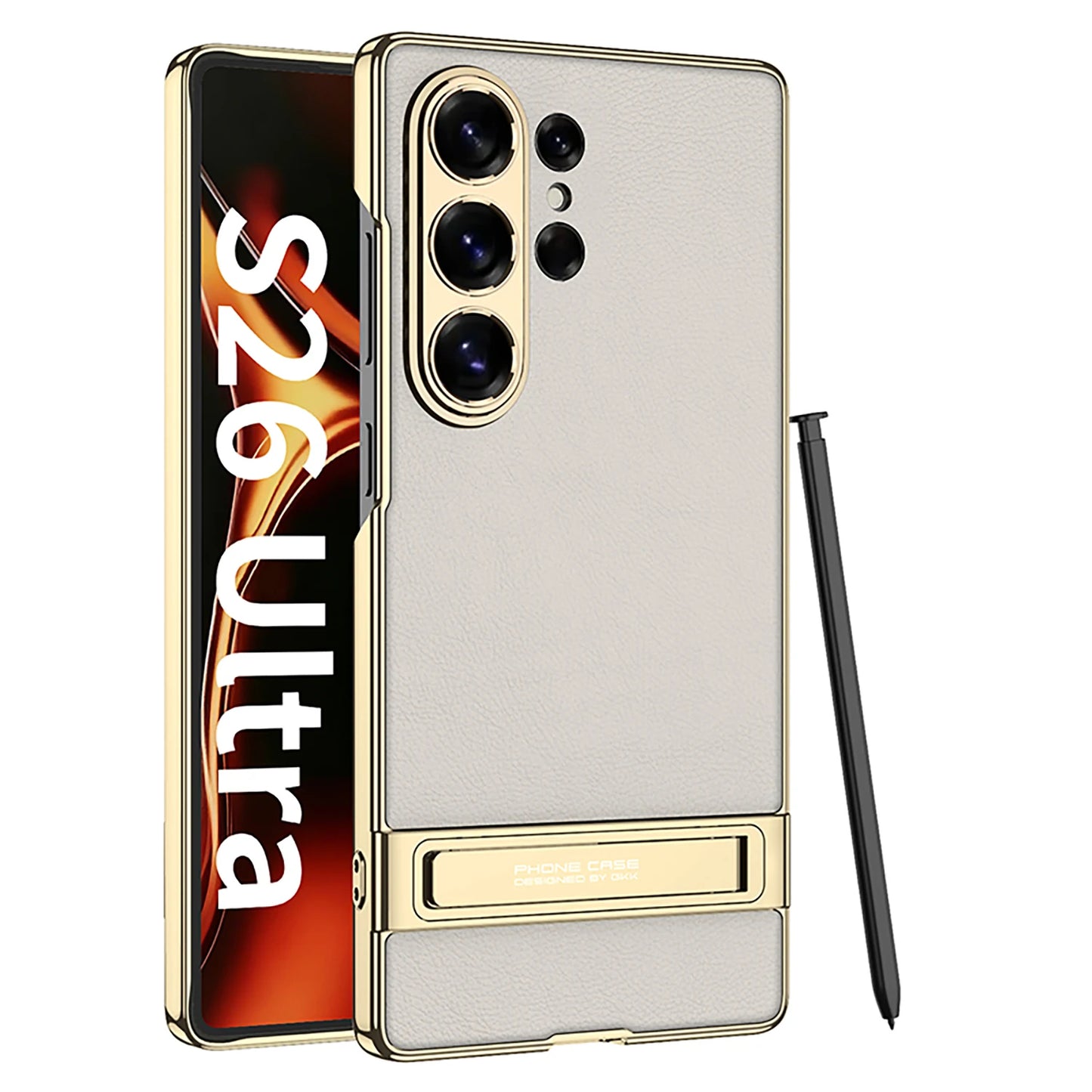 Galaxy S26 Ultra Slim Electroplated Leather Case with Kickstand