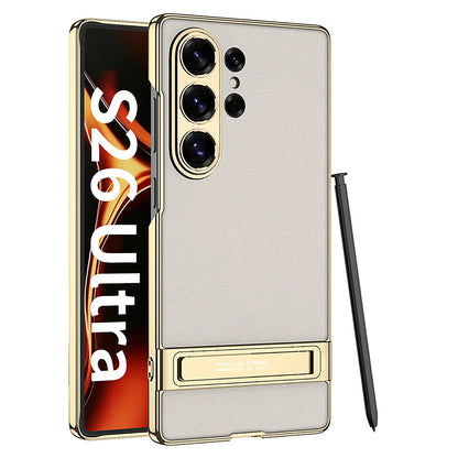 Galaxy S26 Ultra Slim Electroplated Leather Case with Kickstand