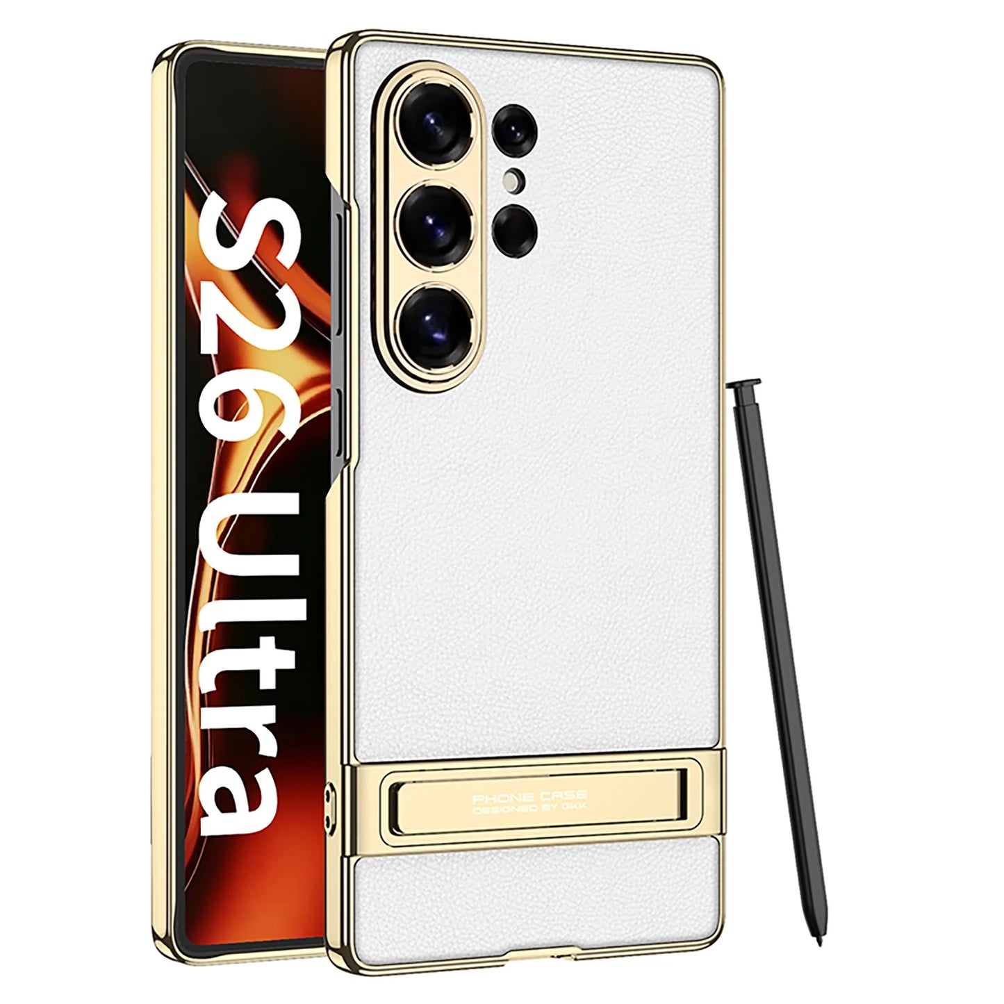Galaxy S26 Ultra Slim Electroplated Leather Case with Kickstand