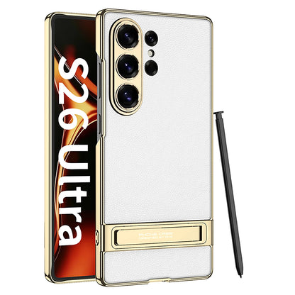 Galaxy S26 Ultra Slim Electroplated Leather Case with Kickstand