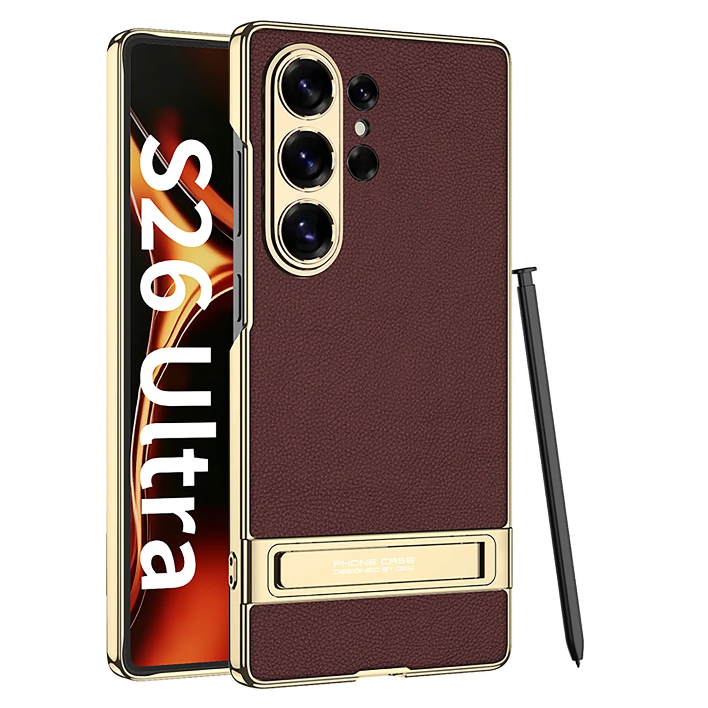 Galaxy S26 Ultra Slim Electroplated Leather Case with Kickstand