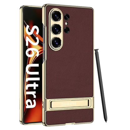 Galaxy S26 Ultra Slim Electroplated Leather Case with Kickstand