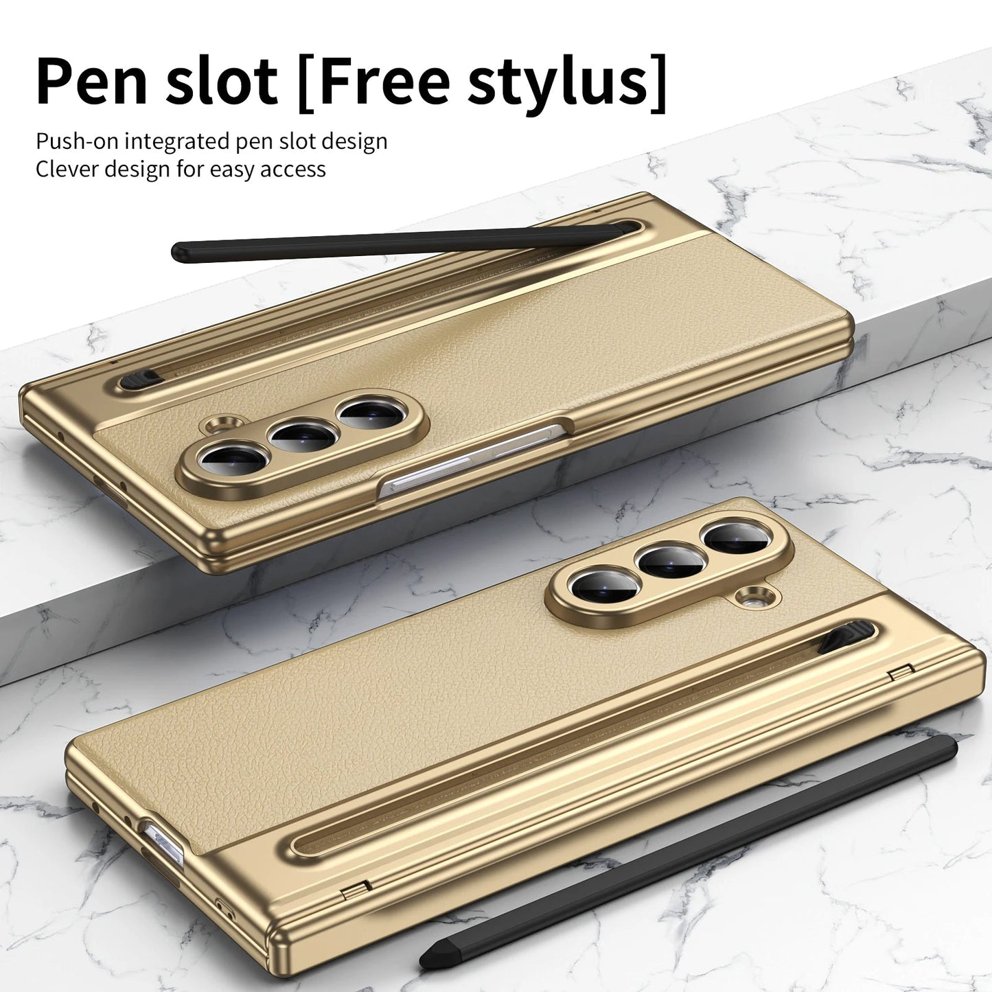 Galaxy Z Fold7 Elite Plated Leather Armor Case