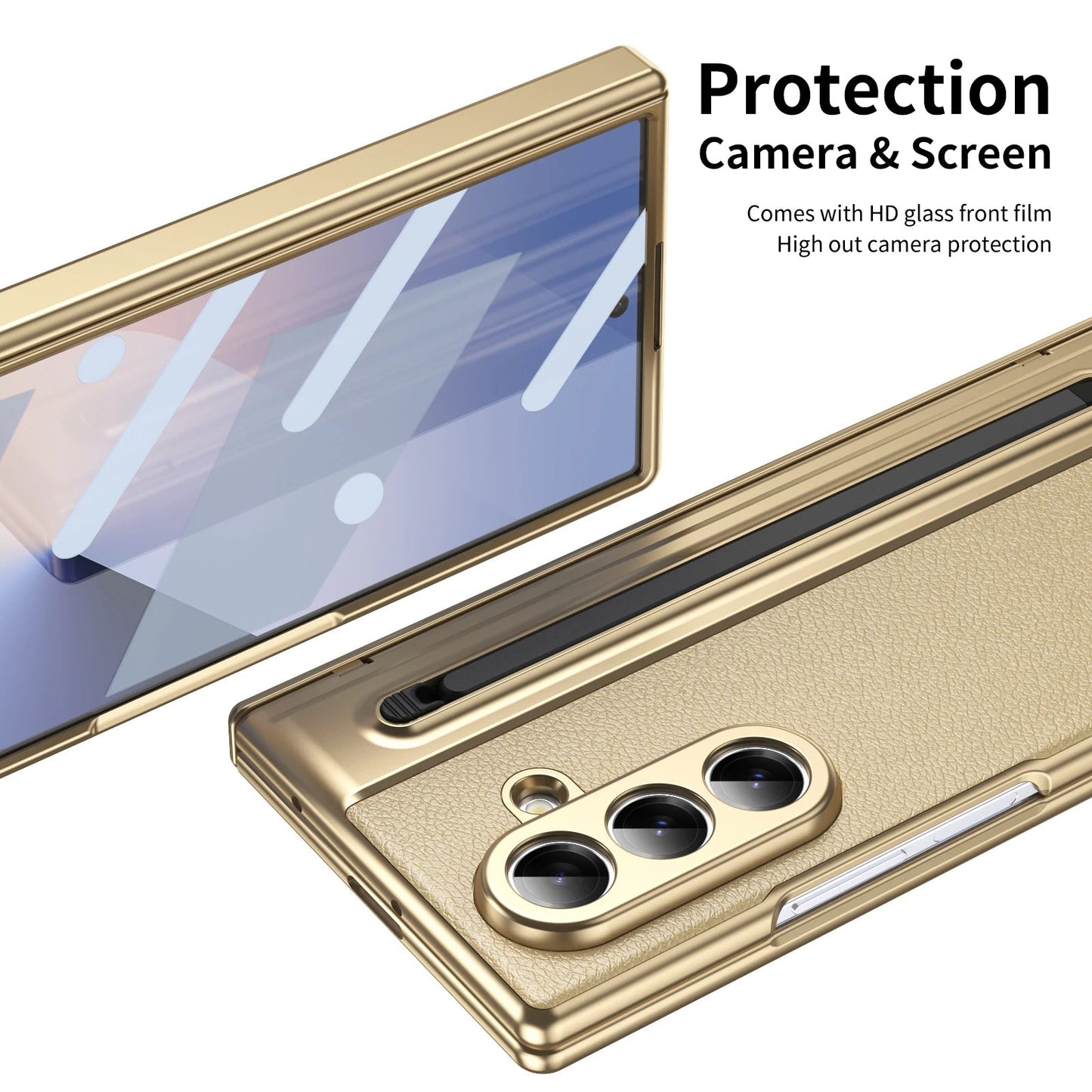 Galaxy Z Fold7 Elite Plated Leather Armor Case